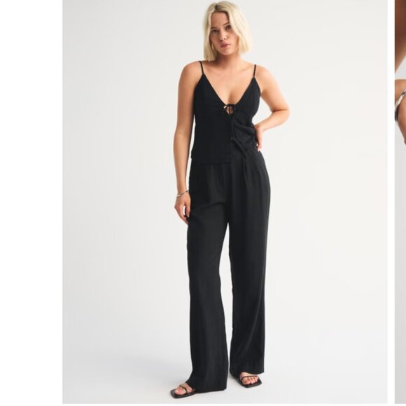 Abercrombie & Fitch Pants - Abercrombie & Fitch Curve Love A&F Sloane Linen-Blend Wide Leg Pant 27 High Rise